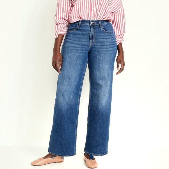 Old Navy Women's High Rise Wow Wide Leg Jeans Medium Wash Size 16 Long Tall - Picture 1 of 7